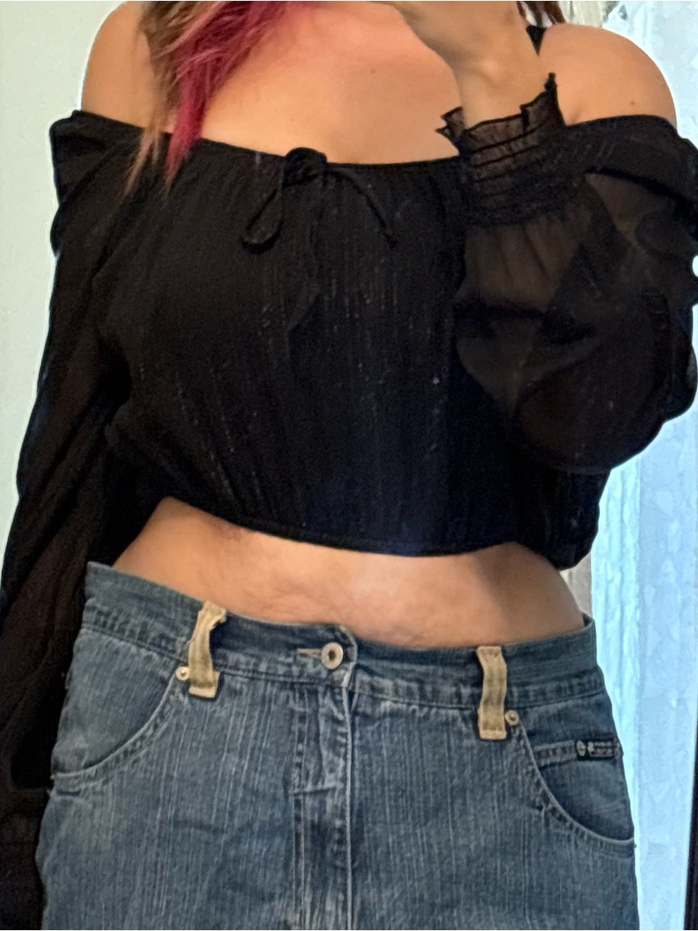 Black Sheer Off-Shoulder Top